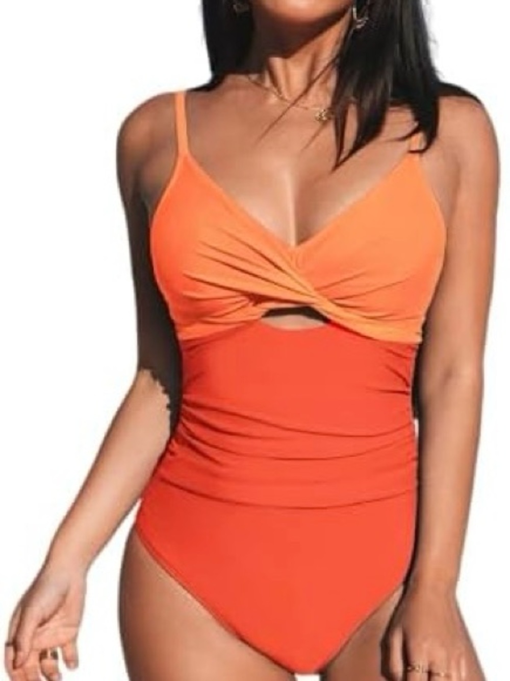 Cupshe Vibrant Orange Color block Twist Front Cutout Swimsuit NWT